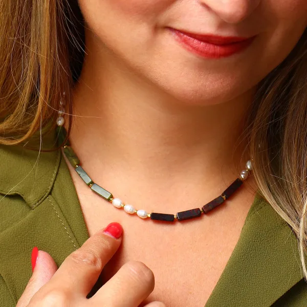 Arwen Kan Taşı Yeşim ve İnci Kolye