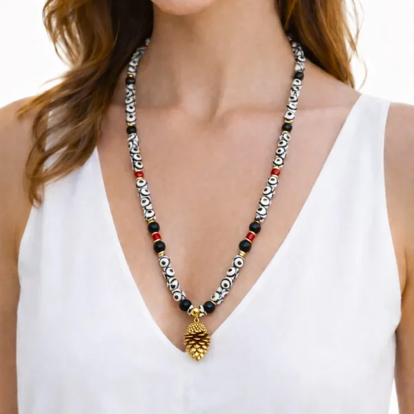 Tibet Akiği – Mercan ve Siyah Akik Kolye