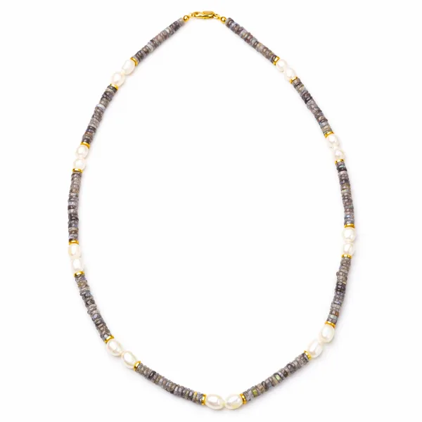 Amour Labradonit Taşlı İncili Kısa Kolye