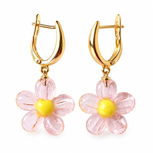 Murano Pembe Çiçek Küpe