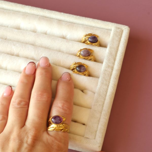 Ametist Taşlı Çelik Yüzük