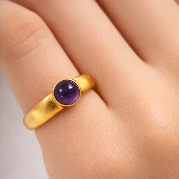 Ametist Taşlı Ay Çelik Yüzük