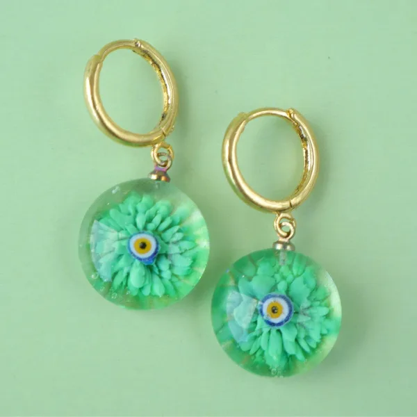 Murano Yeşil Nazar Yuvarlak Küpe